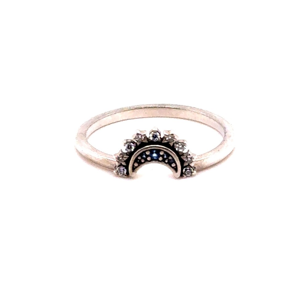 Pandora Celestial Blue Sparkling Moon Ring Sterling Silver 925 Size 9 199157C01